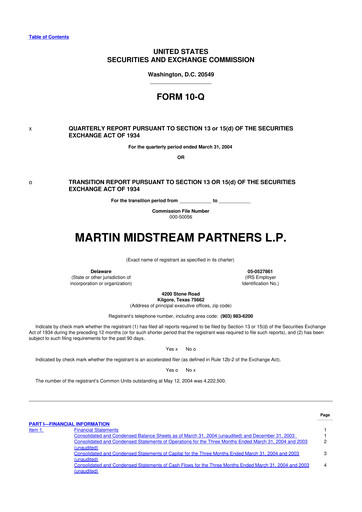 Thumbnail Martin Midstream Partners 10-Q Quarterly Report FY 