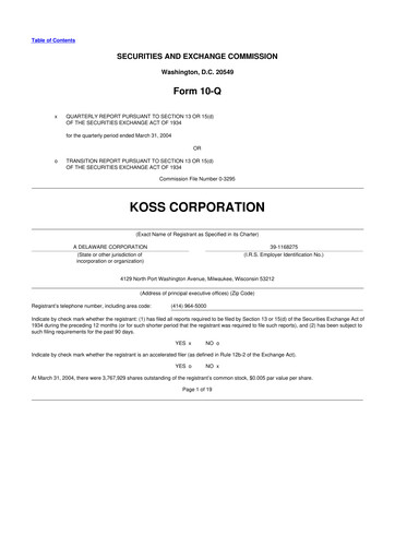 Thumbnail Koss 10-Q Quarterly Report FY 