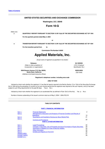 Thumbnail Applied Materials 10-Q Quarterly Report FY 