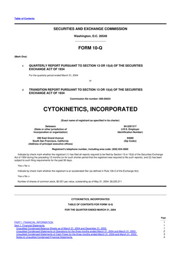 Thumbnail Cytokinetics
 10-Q Quarterly Report FY 