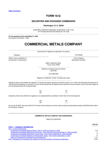 Thumbnail Commercial Metals Company 10-Q Quarterly Report FY 