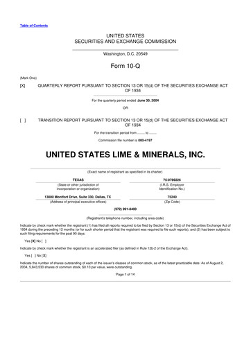 Thumbnail United States Lime & Minerals  10-Q Quarterly Report FY 