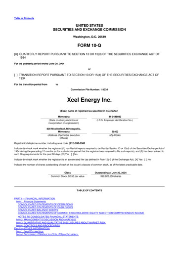 Thumbnail Xcel Energy 10-Q Quarterly Report FY 