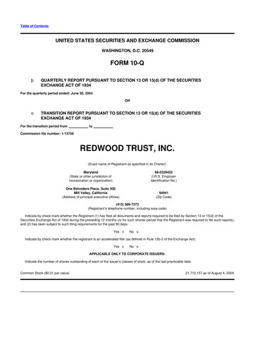 Vorschaubild Redwood Trust 10-Q Quartalsbericht  