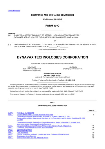 Thumbnail Dynavax Technologies
 10-Q Quarterly Report FY 