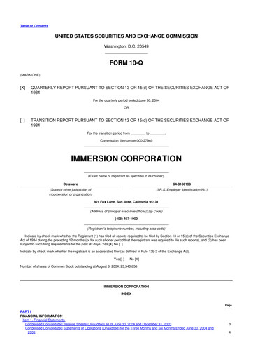 Miniature Immersion Corporation
 10-Q Rapport trimestriel  