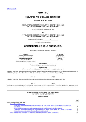 Vorschaubild Commercial Vehicle Group (CVG) 10-Q Quartalsbericht  