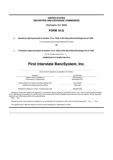 Thumbnail First Interstate BancSystem 10-Q Quarterly Report FY 