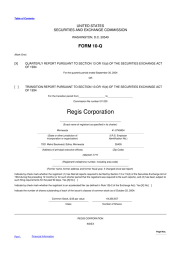 Thumbnail Regis Corporation
 10-Q Quarterly Report FY 