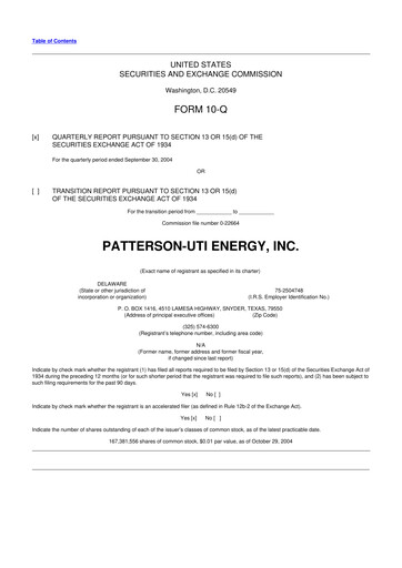 Thumbnail Patterson-UTI Energy 10-Q Quarterly Report FY 