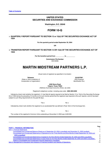 Thumbnail Martin Midstream Partners 10-Q Quarterly Report FY 