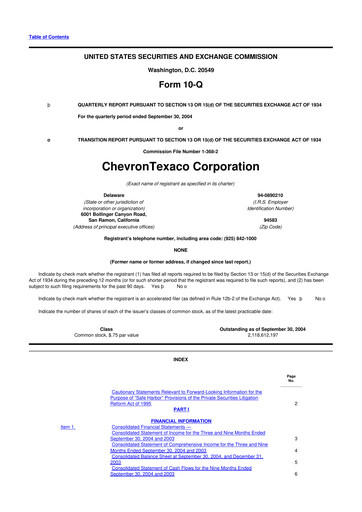 Thumbnail Chevron 10-Q Quarterly Report FY 