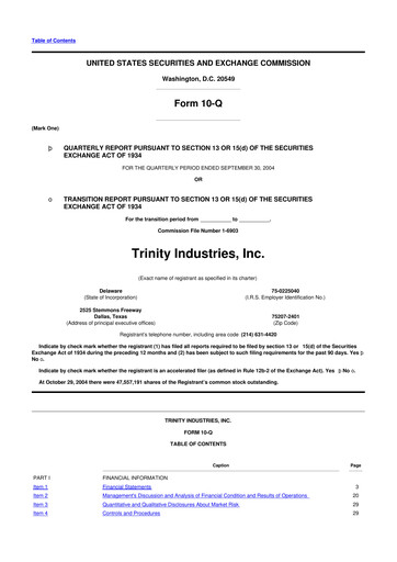 Miniature Trinity Industries
 10-Q Rapport trimestriel  