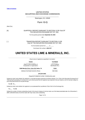 Thumbnail United States Lime & Minerals  10-Q Quarterly Report FY 