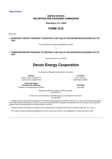 Thumbnail Devon Energy
 10-Q Quarterly Report FY 