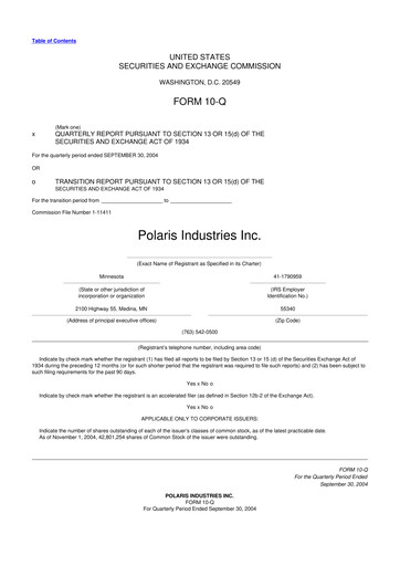 Thumbnail Polaris 10-Q Quarterly Report FY 