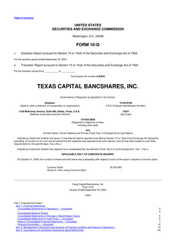 Thumbnail Texas Capital Bancshares 10-Q Quarterly Report FY 
