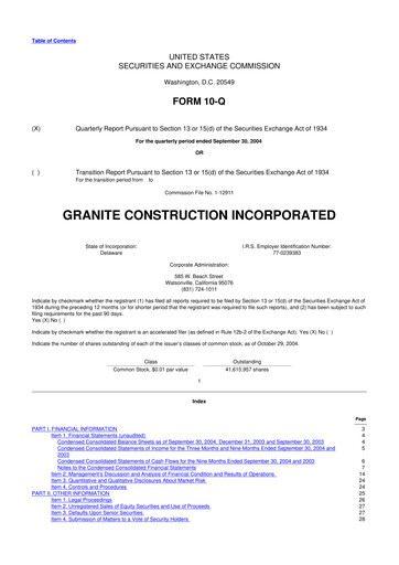 Thumbnail Granite Construction
 10-Q Quarterly Report FY 