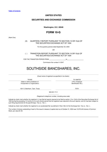 Miniature Southside Bancshares 10-Q Rapport trimestriel  