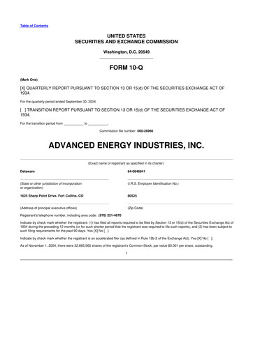 Thumbnail Advanced Energy 10-Q Quarterly Report FY 