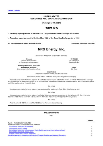 Thumbnail NRG Energy
 10-Q Quarterly Report FY 