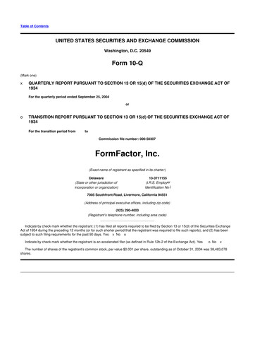 Thumbnail FormFactor 10-Q Quarterly Report FY 