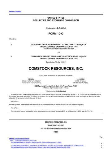 Thumbnail Comstock Resources 10-Q Quarterly Report FY 
