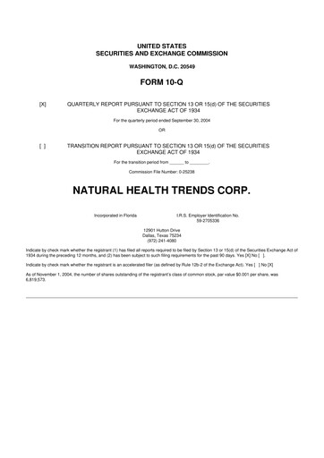 Thumbnail Natural Health Trends 10-Q Quarterly Report FY 