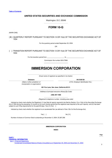 Miniature Immersion Corporation
 10-Q Rapport trimestriel  