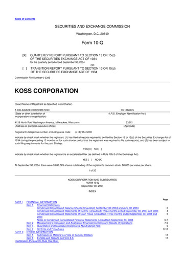 Thumbnail Koss 10-Q Quarterly Report FY 