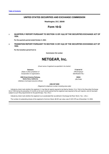 Miniature NETGEAR 10-Q Rapport trimestriel  