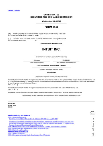 Miniature Intuit 10-Q Rapport trimestriel  