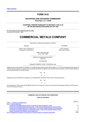 Thumbnail Commercial Metals Company 10-Q Quarterly Report FY 