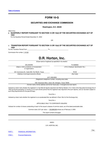 Thumbnail D. R. Horton
 10-Q Quarterly Report FY 