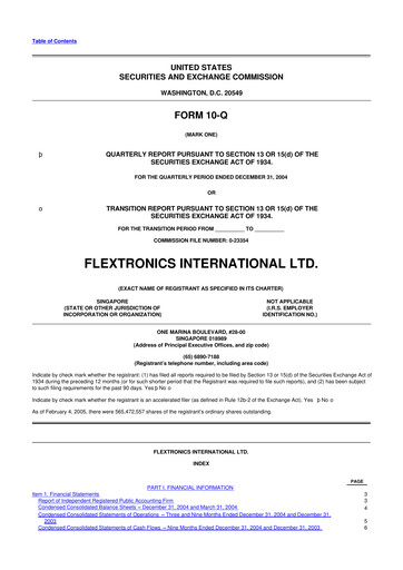 Miniature Flex 10-Q Rapport trimestriel  