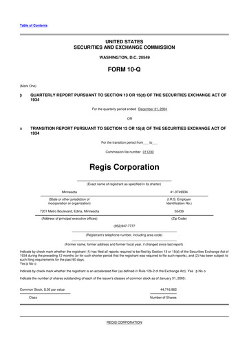 Thumbnail Regis Corporation
 10-Q Quarterly Report FY 