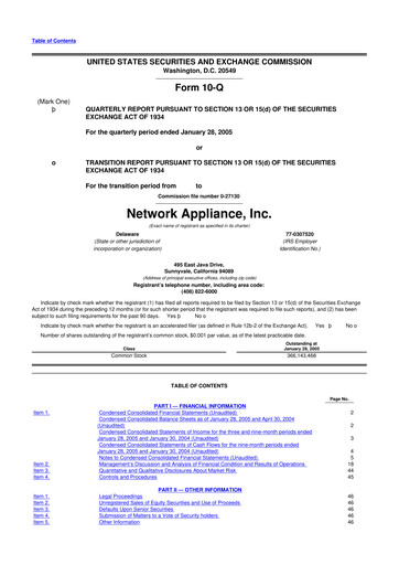 Miniature NetApp
 10-Q Rapport trimestriel  