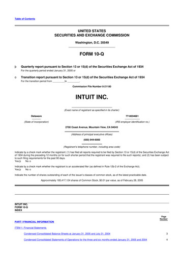 Miniature Intuit 10-Q Rapport trimestriel  