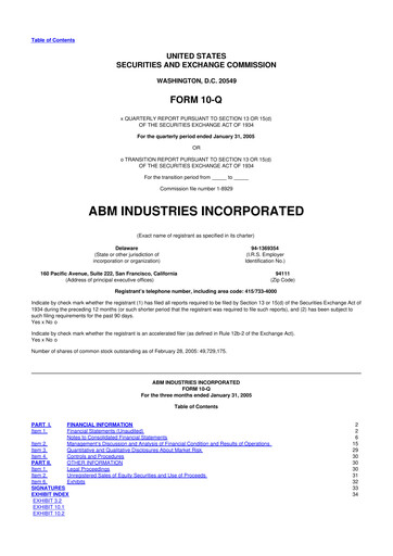 Thumbnail ABM Industries
 10-Q Quarterly Report FY 