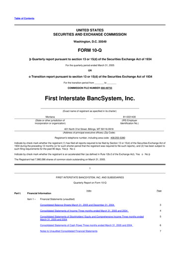 Thumbnail First Interstate BancSystem 10-Q Quarterly Report FY 