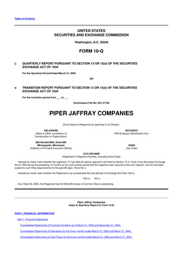 Miniature Piper Sandler
 10-Q Rapport trimestriel  