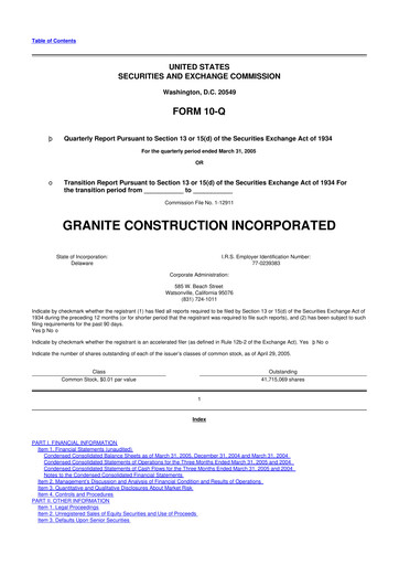 Thumbnail Granite Construction
 10-Q Quarterly Report FY 