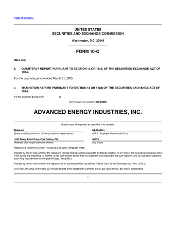 Thumbnail Advanced Energy 10-Q Quarterly Report FY 