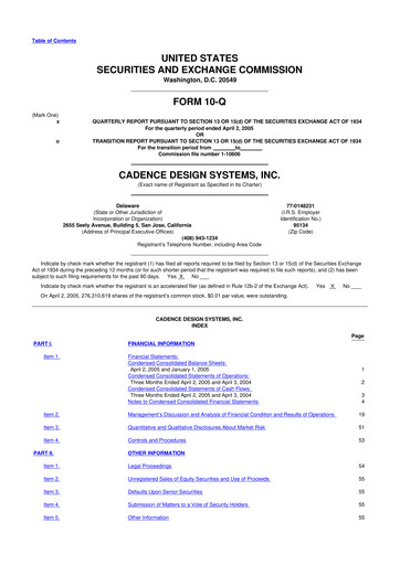 Thumbnail Cadence Design Systems 10-Q Quarterly Report FY 