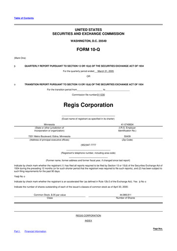 Thumbnail Regis Corporation
 10-Q Quarterly Report FY 