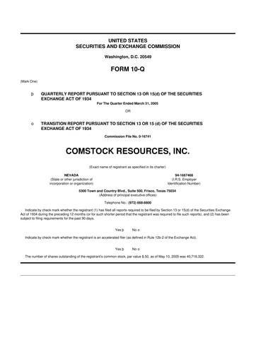 Thumbnail Comstock Resources 10-Q Quarterly Report FY 