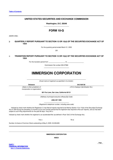 Thumbnail Immersion Corporation
 10-Q Quarterly Report FY 