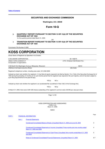 Thumbnail Koss 10-Q Quarterly Report FY 