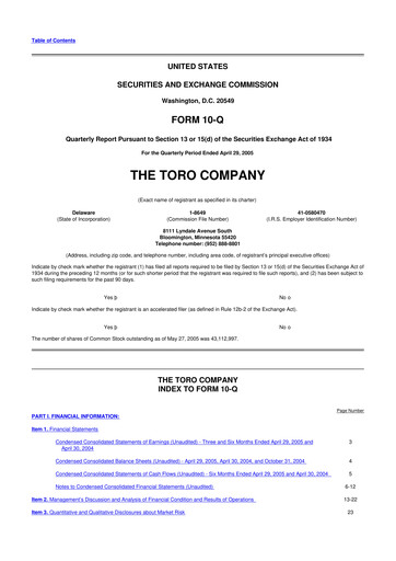 Thumbnail The Toro Company
 10-Q Quarterly Report FY 