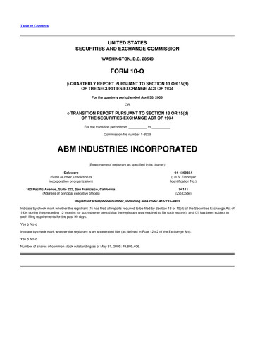 Thumbnail ABM Industries
 10-Q Quarterly Report FY 